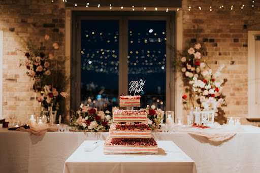 Wedding cake table inside Watersedge